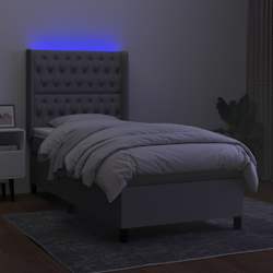 vidaXL Cama box spring c/ colch&atilde;o e LED 90x190 cm tecido cinza-claro