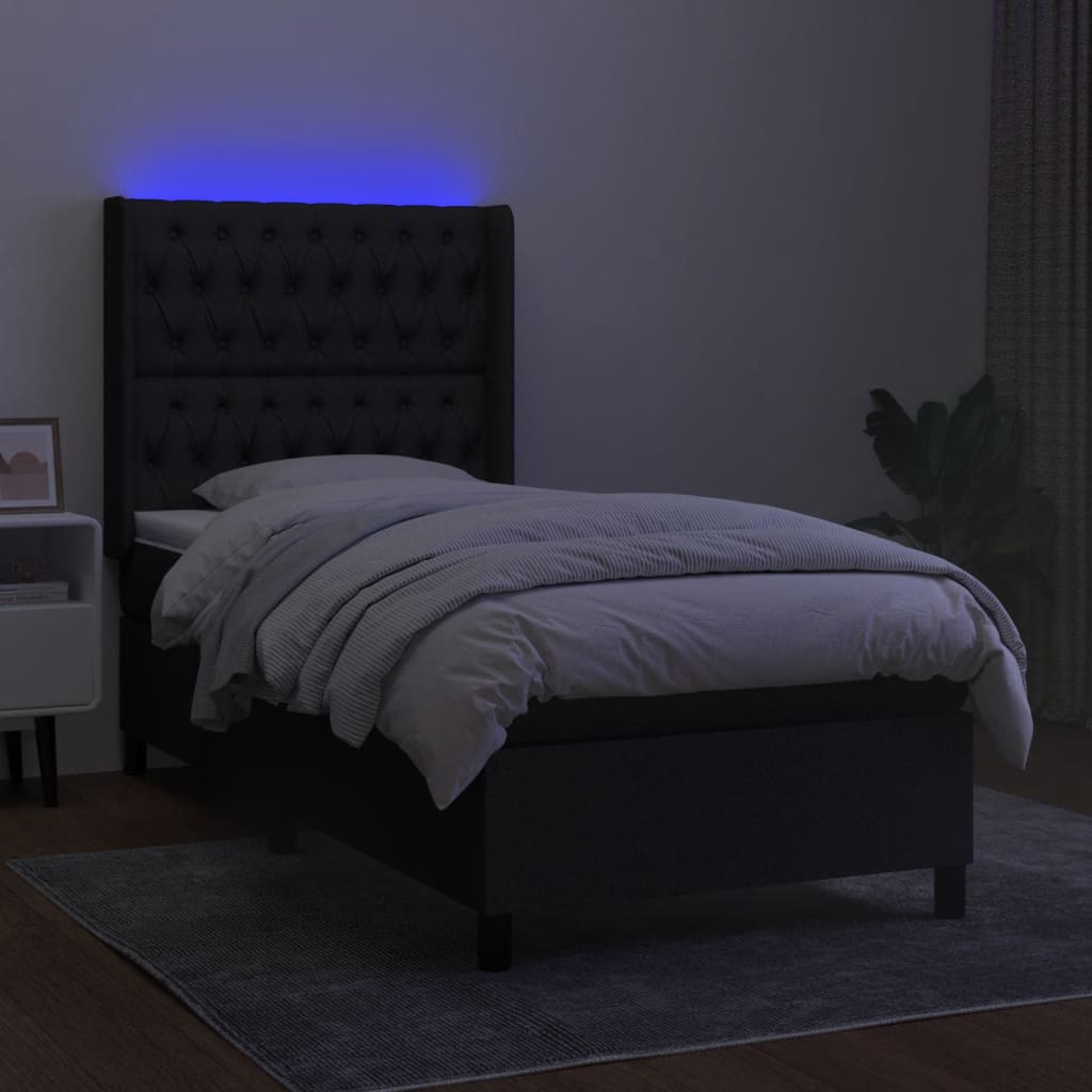 vidaXL Boxspring met matras en LED stof zwart 90x190 cm afbeelding