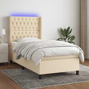 Box spring postel s matrací a LED krémová 90x190 cm textil - obrázek 1