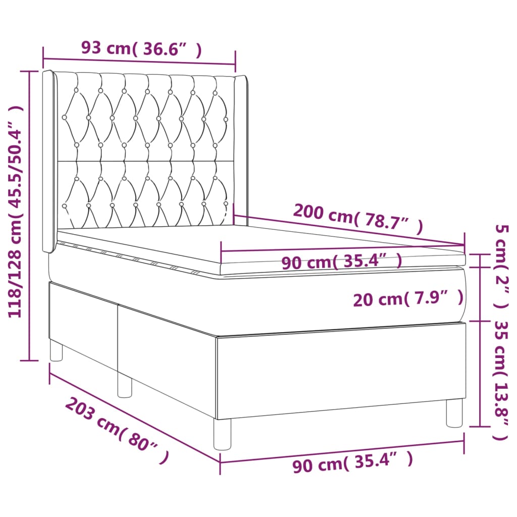 Világosszürke szövet rugós és LED-es ágy matraccal 90x200 cm 
