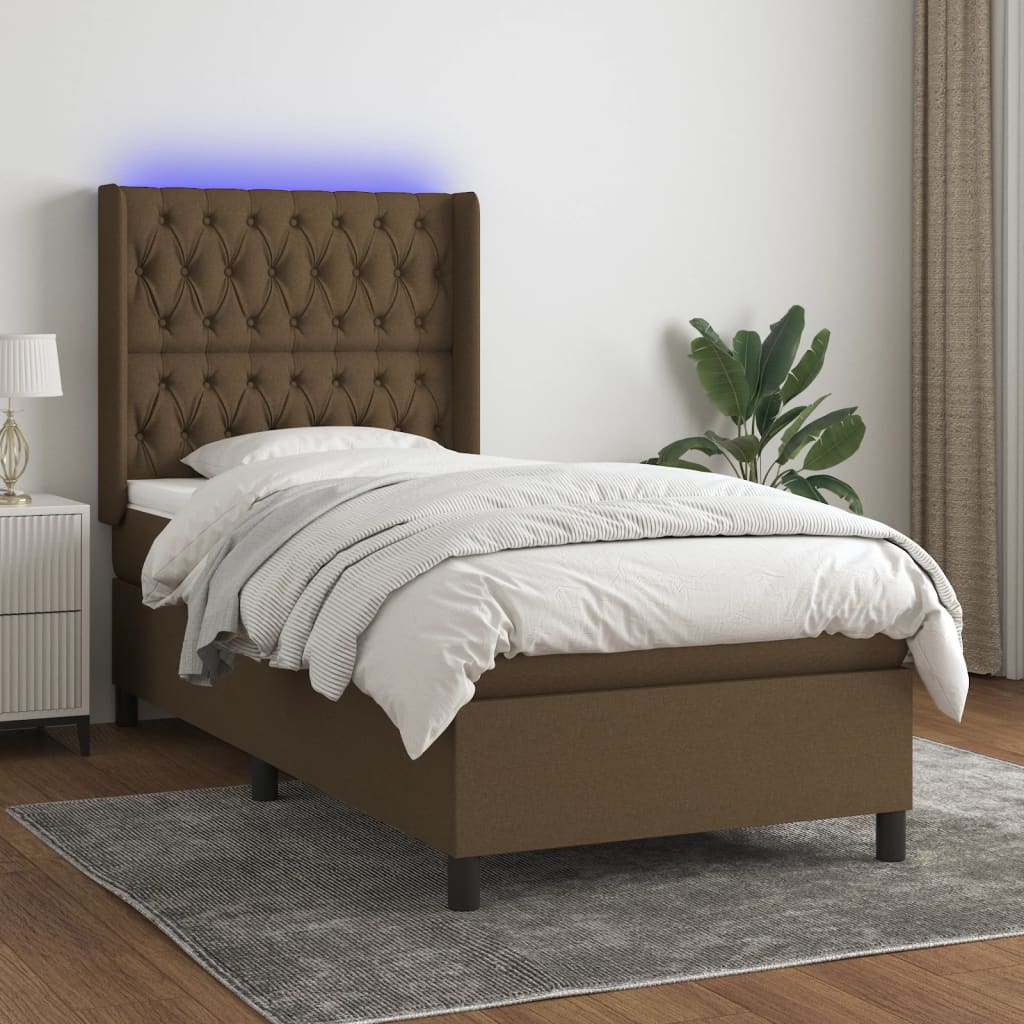 vidaXL Boxspringbett mit Matratze & LED Dunkelbraun 90x200 cm Stoff