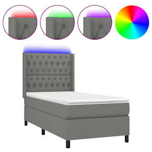 Box spring postel s matrací a LED tmavě šedá 100x200 cm textil - obrázek 2