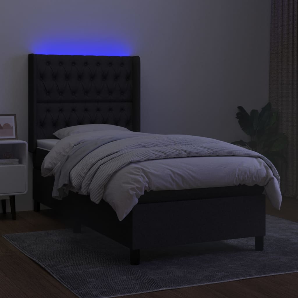 vidaXL Boxspring met matras en LED stof zwart 100x200 cm afbeelding