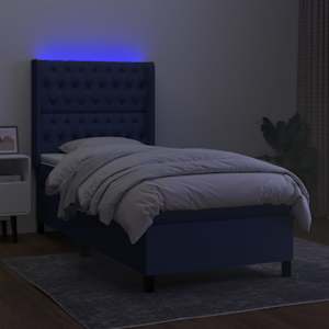 Box spring postel s matrací a LED modrá 100x200 cm textil - obrázek 3