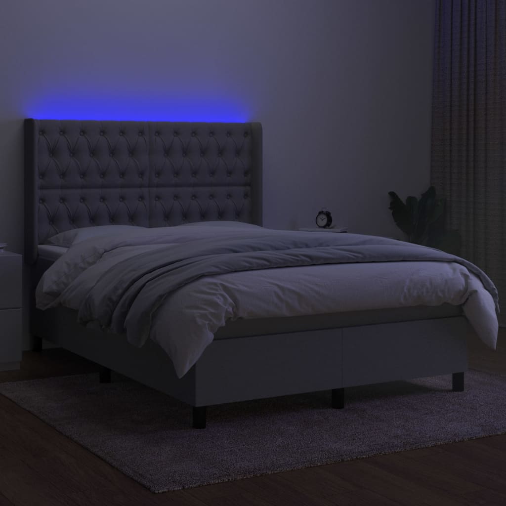 vidaXL Boxspring met matras en LED stof lichtgrijs 140x190 cm afbeelding
