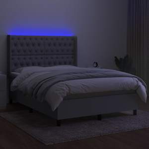 Box spring postelja z vzmetnico LED svetlo siva 140x190cm blago - slika 3