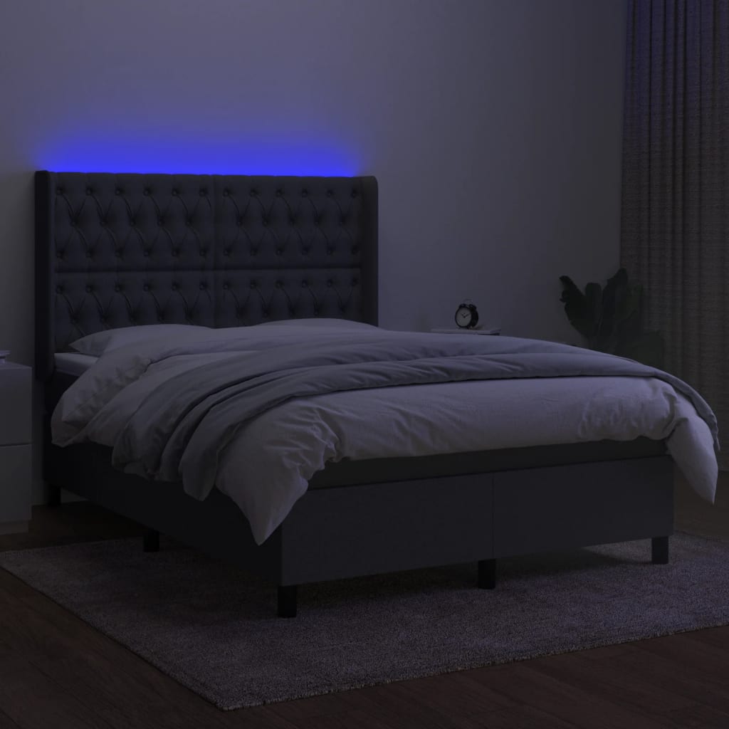 vidaXL Boxspring met matras en LED stof donkergrijs 140x190 cm afbeelding