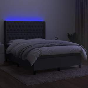 Box spring postel s matrací a LED tmavě šedá 140x190 cm textil - obrázek 3