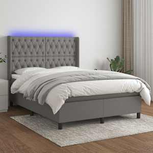 Box spring postel s matrací a LED tmavě šedá 140x190 cm textil - obrázek 1