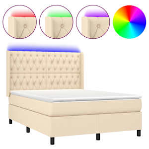 Box spring postel s matrací a LED krémová 140x190 cm textil - obrázek 2