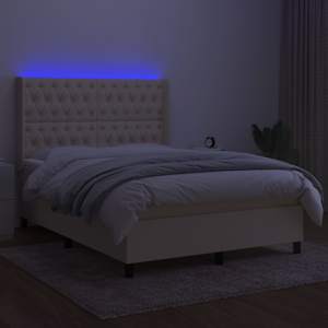 vidaXL Letto a Molle con Materasso e LED Crema 140x190 cm in Tessuto