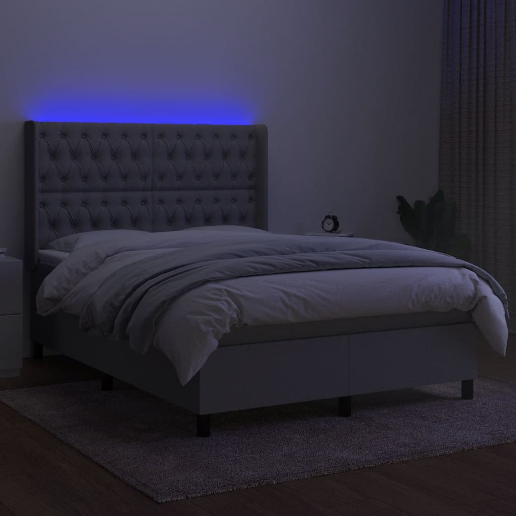 Thumbnail - vidaXL Boxspringbett mit Matratze & LED Hellgrau 140x200 cm Stoff