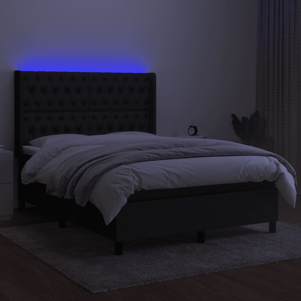 vidaXL Boxspring met matras en LED stof zwart 140x200 cm afbeelding