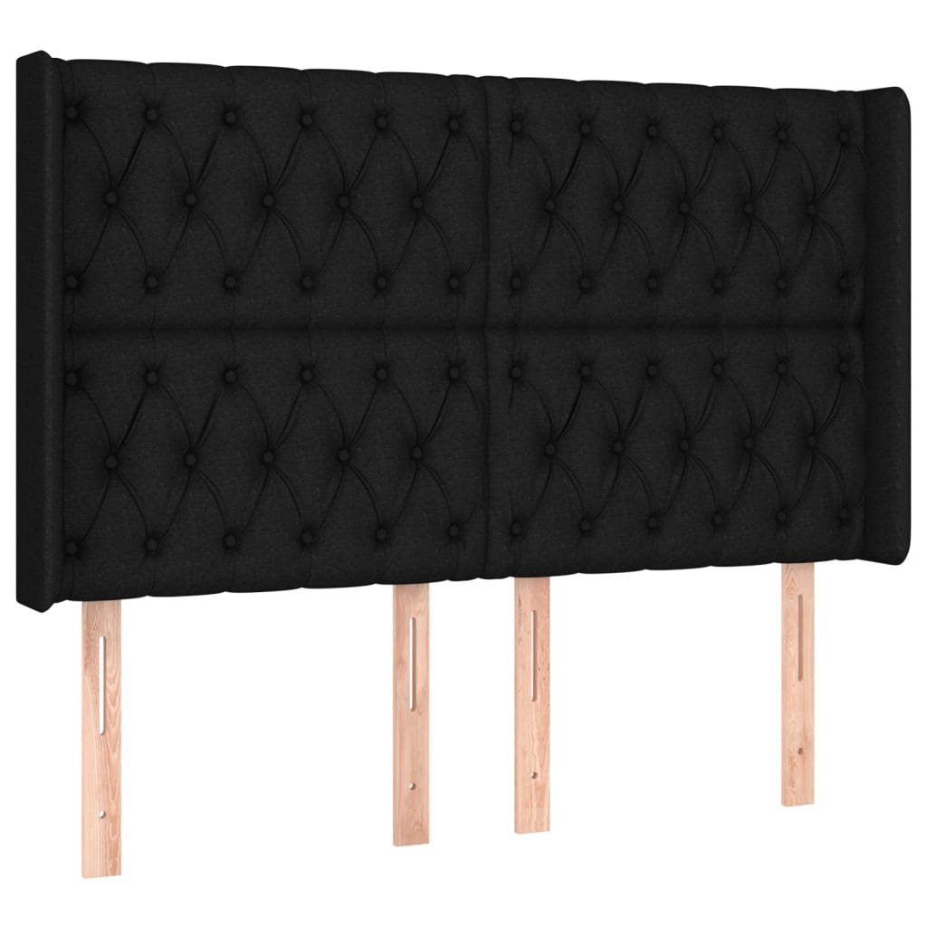 Pat cu arcuri, saltea și LED, negru, 140x200 cm, textil