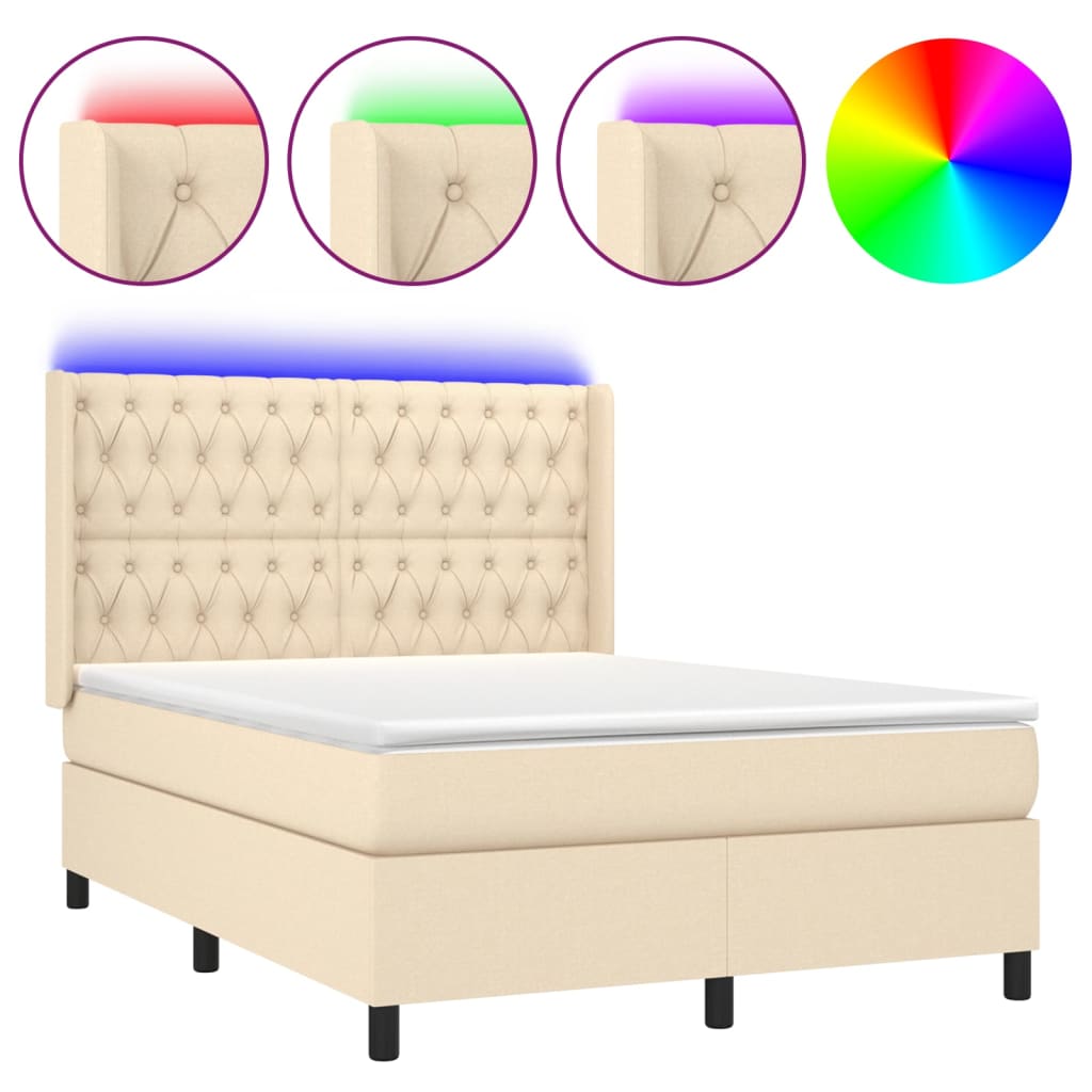Thumbnail - vidaXL Boxspringbett mit Matratze & LED Creme 140x200 cm Stoff