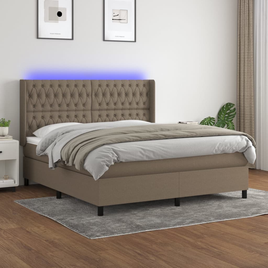 vidaXL Boxspringbett mit Matratze & LED Taupe 160x200 cm Stoff