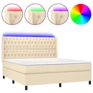 Box spring postel s matrací a LED krémová 160x200 cm textil - obrázek 2