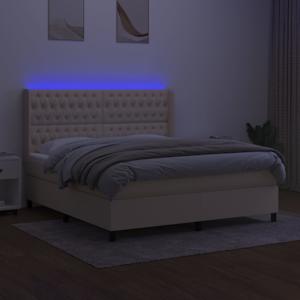 Box spring postel s matrací a LED krémová 160x200 cm textil - obrázek 3