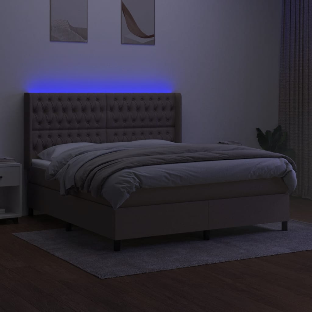 vidaXL Boxspring met matras en LED stof taupe 180x200 cm afbeelding