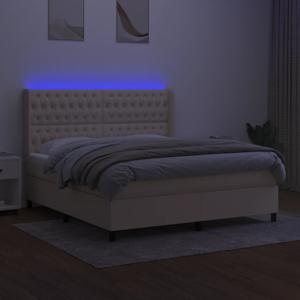 Box spring postel s matrací a LED krémová 180x200 cm textil - obrázek 3