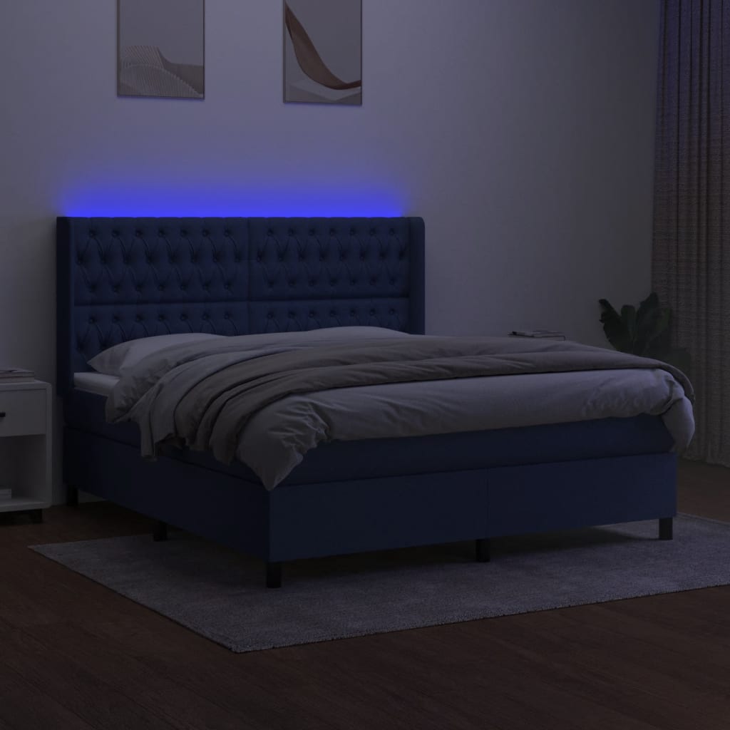 vidaXL Boxspring met matras en LED stof blauw 180x200 cm afbeelding