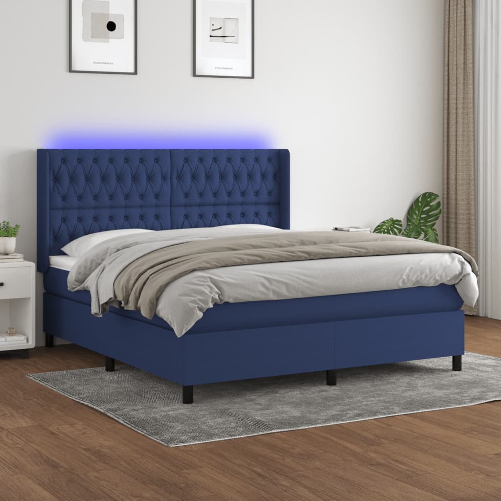 Boxspringbett mit Matratze & LED Blau 180×200 cm Stoff