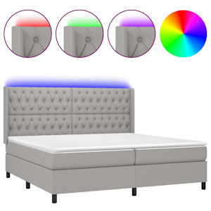 Box spring postel s matrací a LED světle šedá 200x200 cm textil - obrázek 2