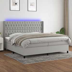 Box spring postel s matrací a LED světle šedá 200x200 cm textil - obrázek 1