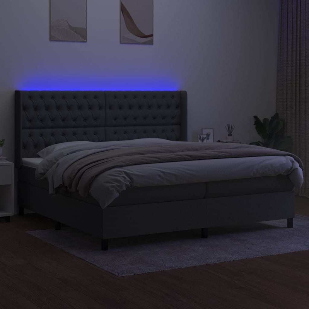 vidaXL Boxspring met matras en LED stof donkergrijs 200x200 cm afbeelding