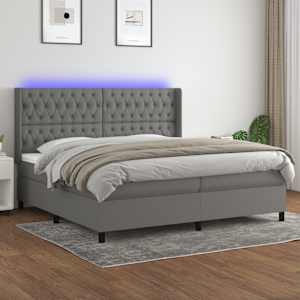 Box spring postel s matrací a LED tmavě šedá 200x200 cm textil - obrázek 1