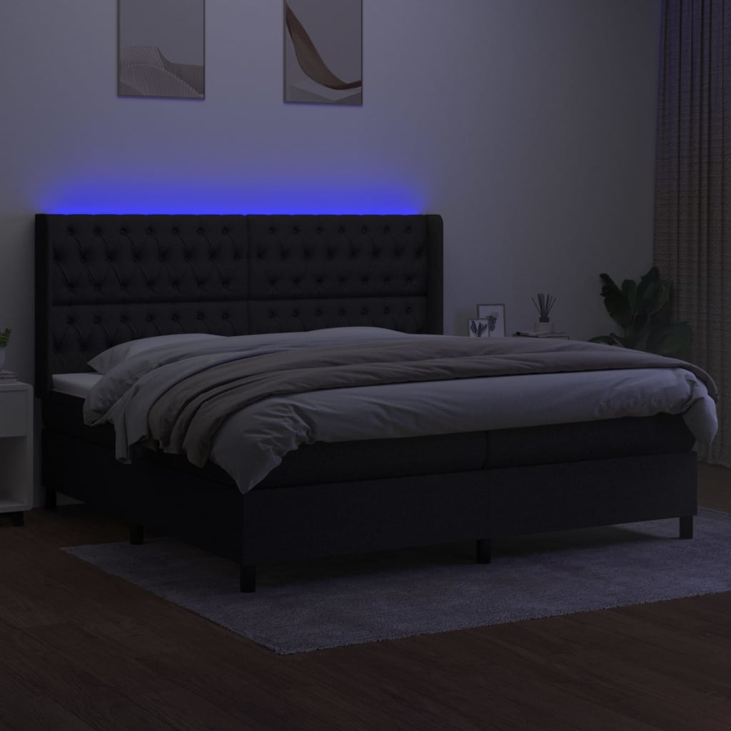 vidaXL Boxspring met matras en LED stof zwart 200x200 cm afbeelding