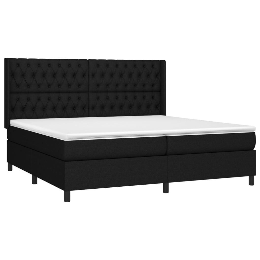 Fekete szövet rugós és LED-es ágy matraccal 200x200 cm 