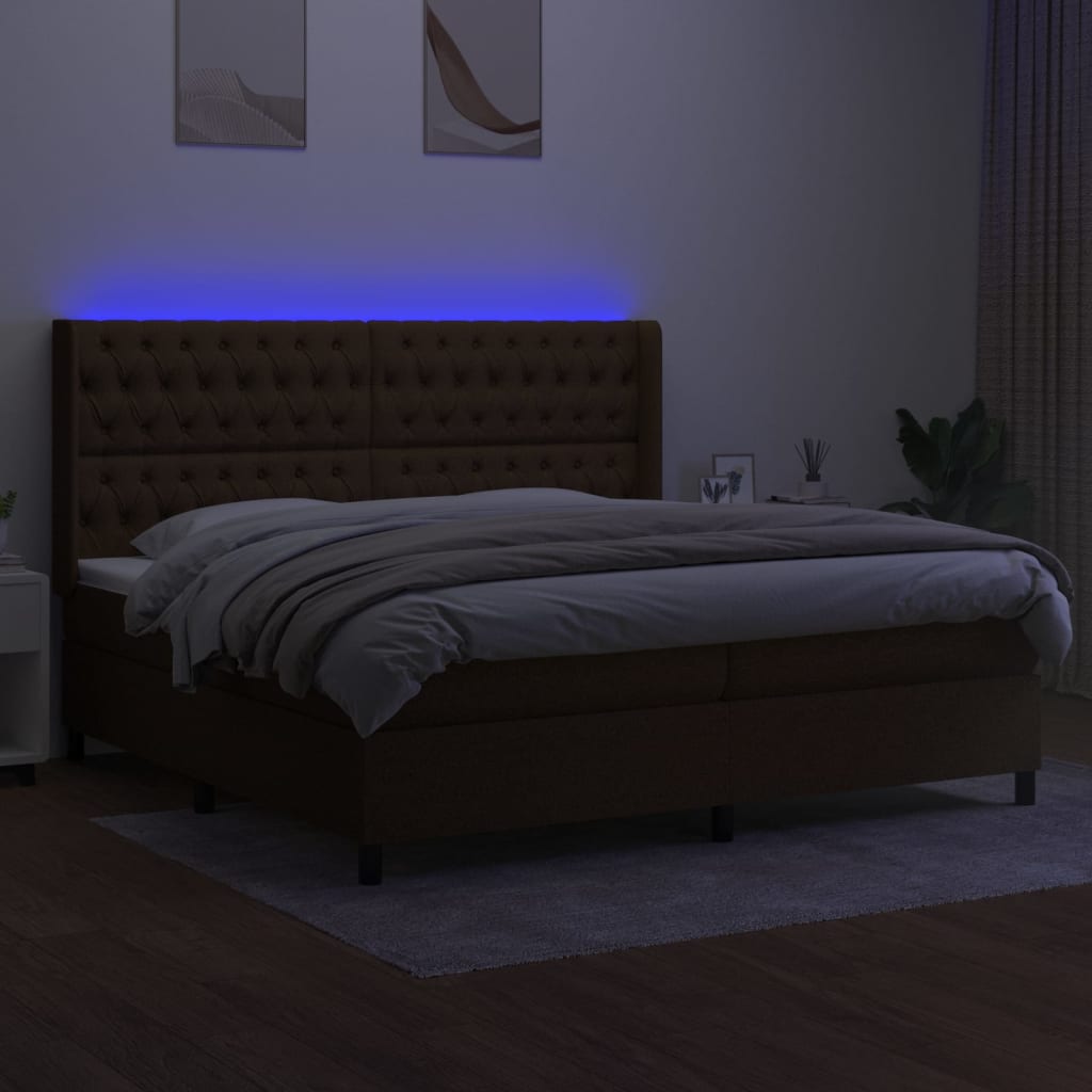 vidaXL Boxspring met matras en LED stof donkerbruin 200x200 cm afbeelding
