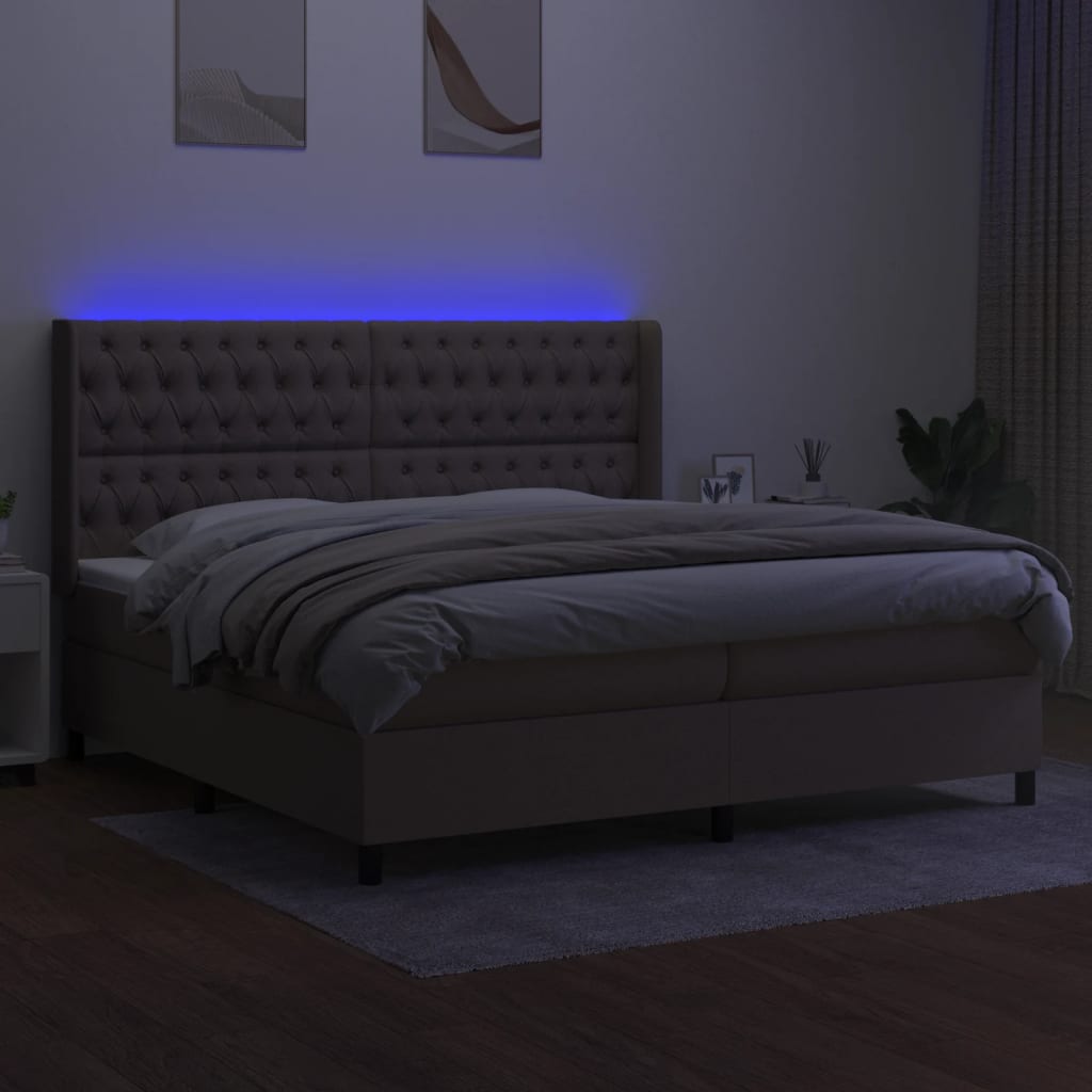 vidaXL Boxspring met matras en LED stof taupe 200x200 cm afbeelding