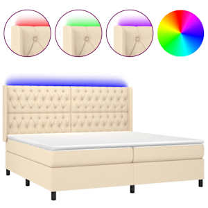 Box spring postel s matrací a LED krémová 200x200 cm textil - obrázek 2
