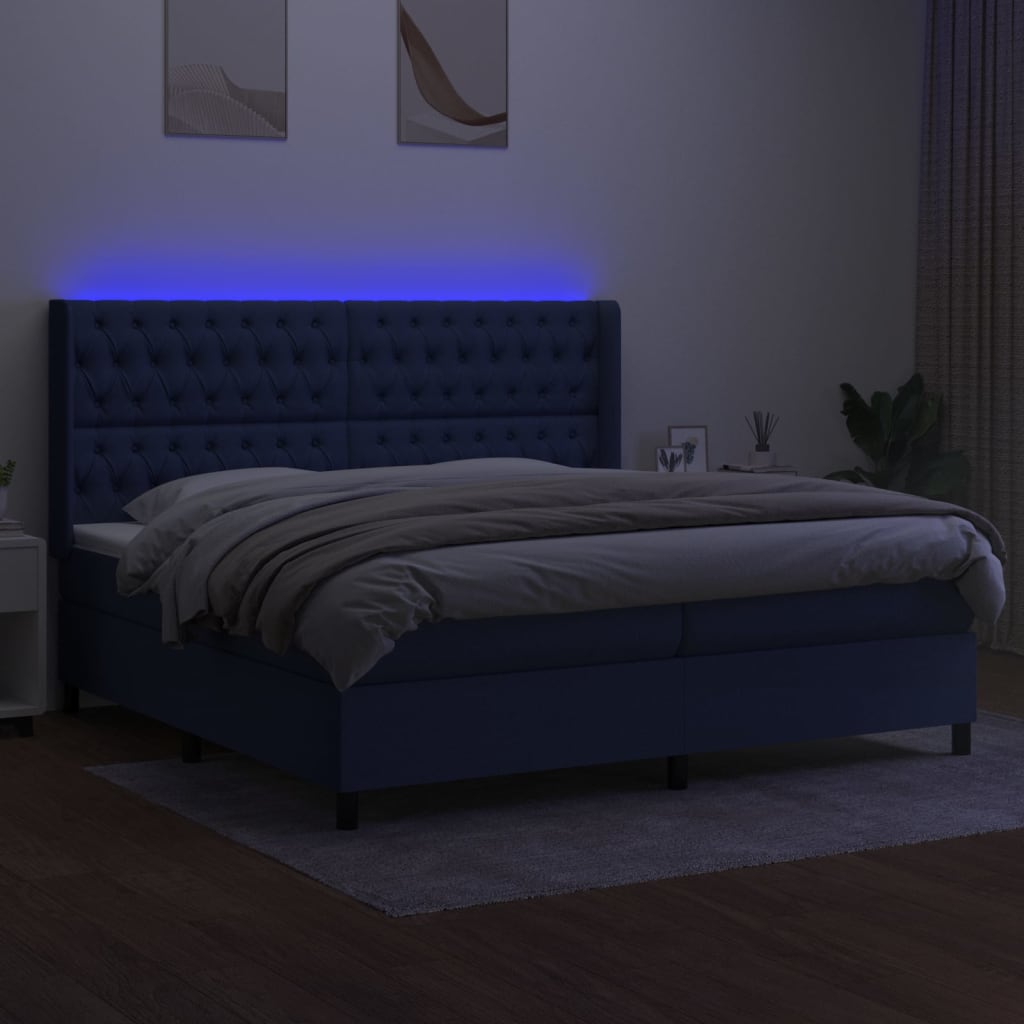 Thumbnail - vidaXL Boxspringbett mit Matratze & LED Blau 200x200 cm Stoff