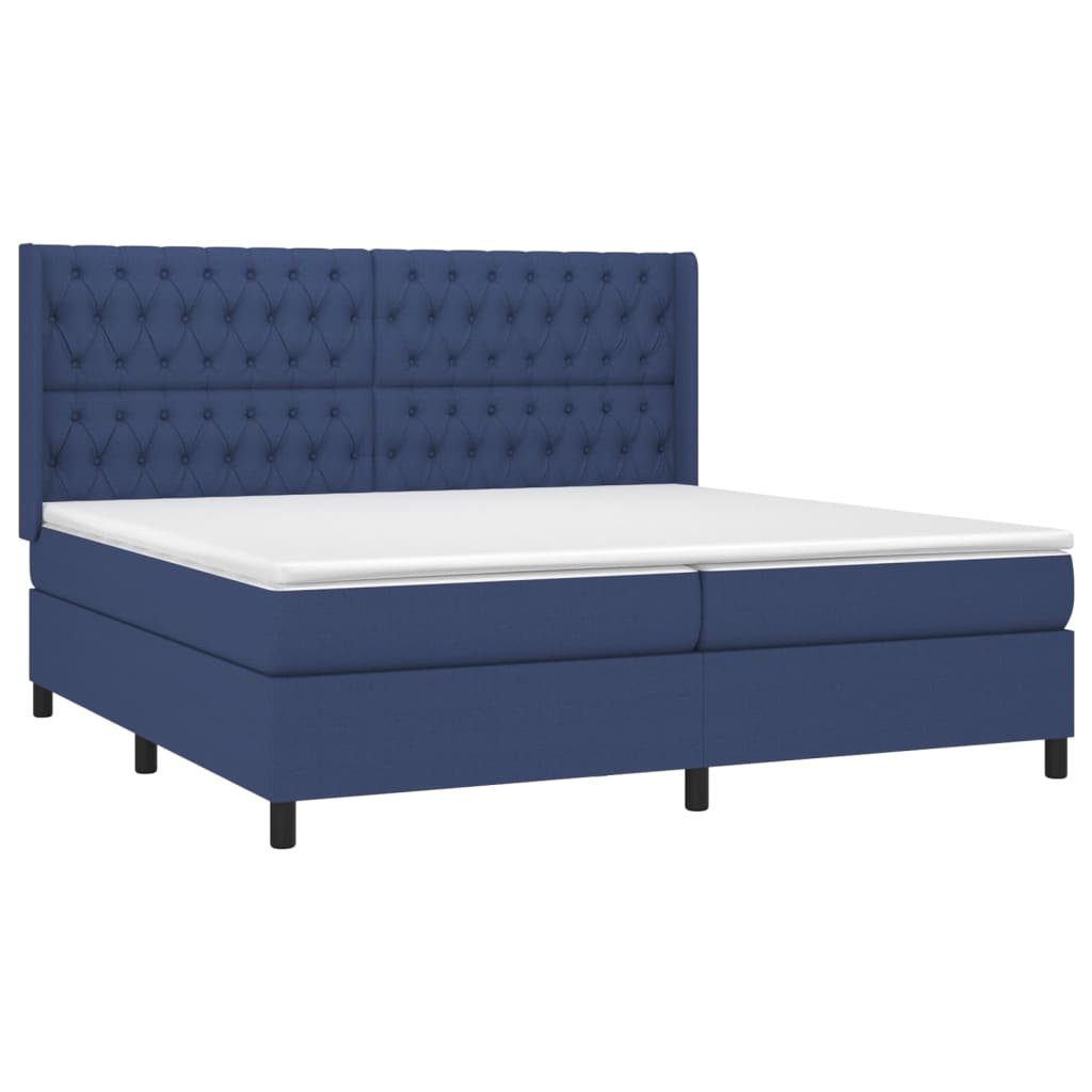 Kék szövet rugós és LED-es ágy matraccal 200 x 200 cm 