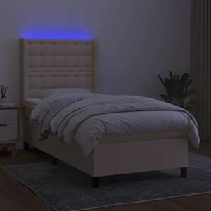 Box spring postel s matrací a LED krémová 90x190 cm textil - obrázek 3