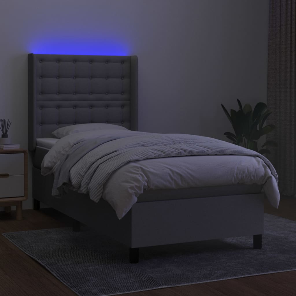 Thumbnail - vidaXL Boxspringbett mit Matratze & LED Hellgrau 90x200 cm Stoff