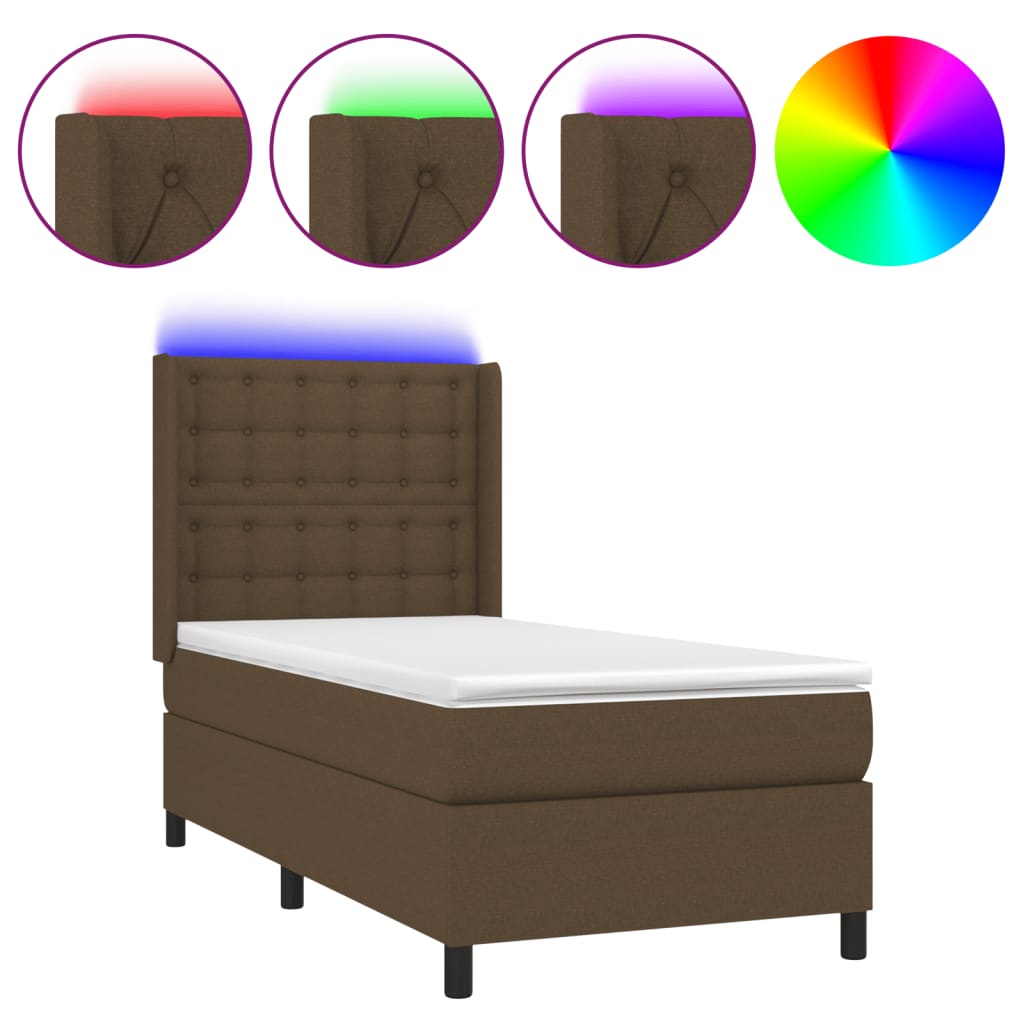 vidaXL Boxspring met matras en LED stof donkerbruin 80x200 cm