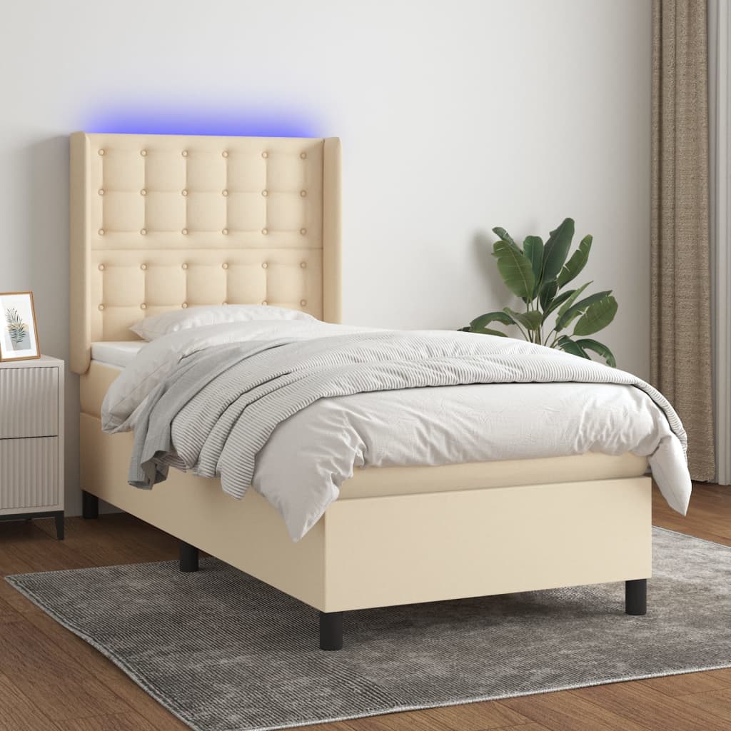 Boxspringbett mit Matratze & LED Creme 90×200 cm Stoff