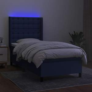 Box spring postelja z vzmetnico LED modra 90x200 cm blago - slika 3