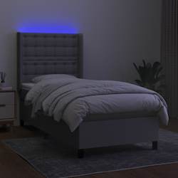vidaXL Rams&auml;ng med madrass & LED ljusgr&aring; 100x200 cm tyg