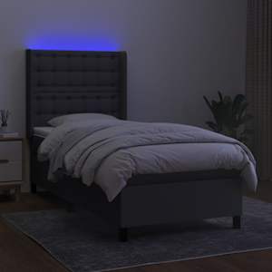 Box spring postelja z vzmetnico LED temno siva 100x200 cm blago - slika 3
