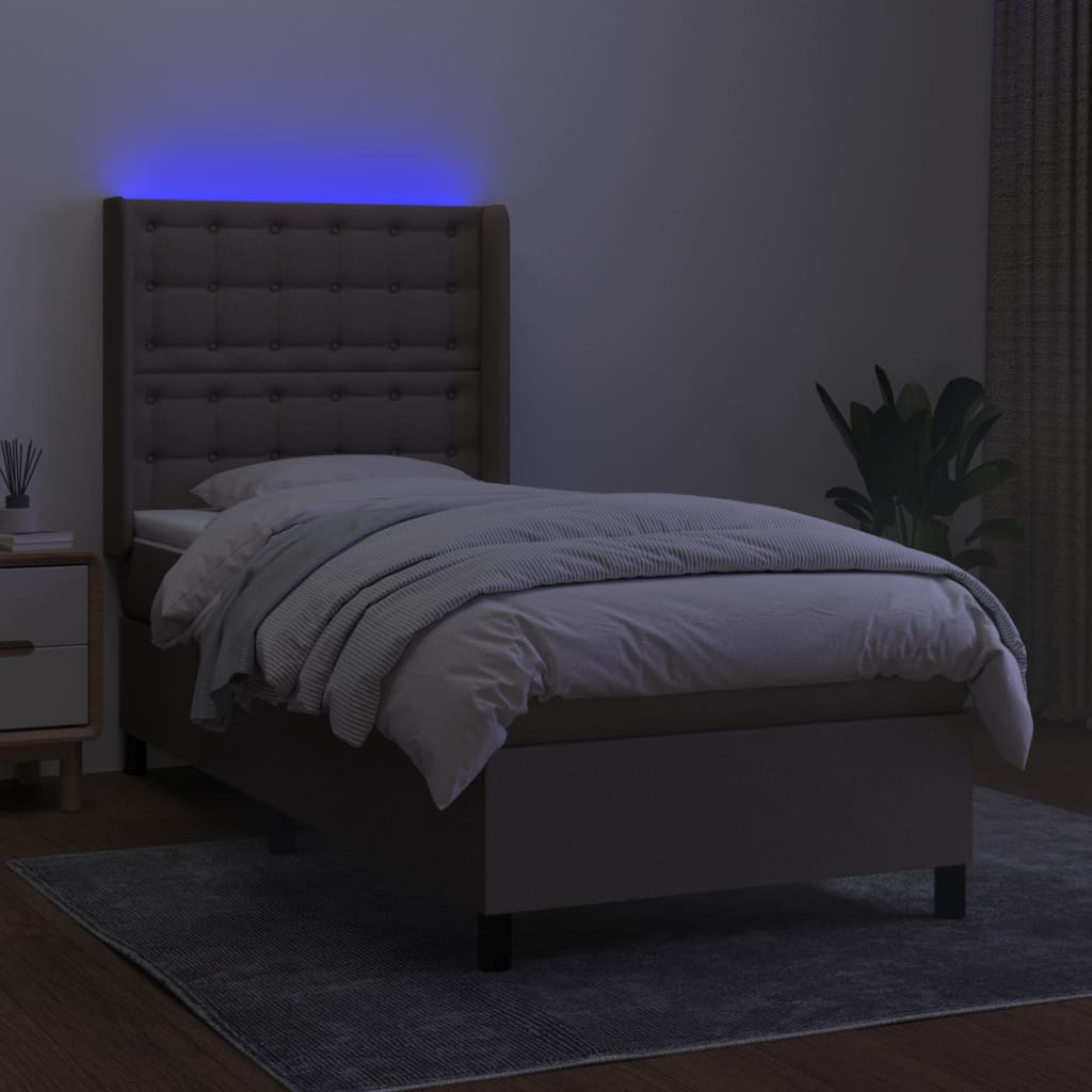 vidaXL Boxspring met matras en LED stof taupe 100x200 cm afbeelding