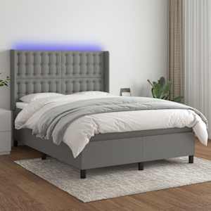 Box spring postel s matrací a LED tmavě šedá 140x190 cm textil - obrázek 1
