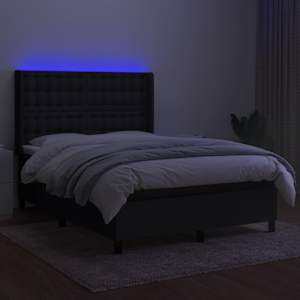 Box spring postel s matrací a LED černá 140x190 cm textil - obrázek 3