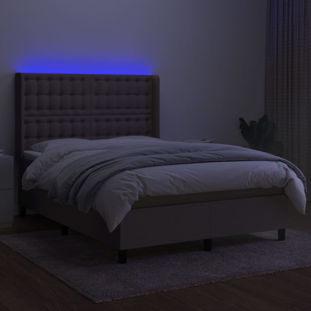 vidaXL Boxspring met matras en LED stof taupe 140x190 cm afbeelding