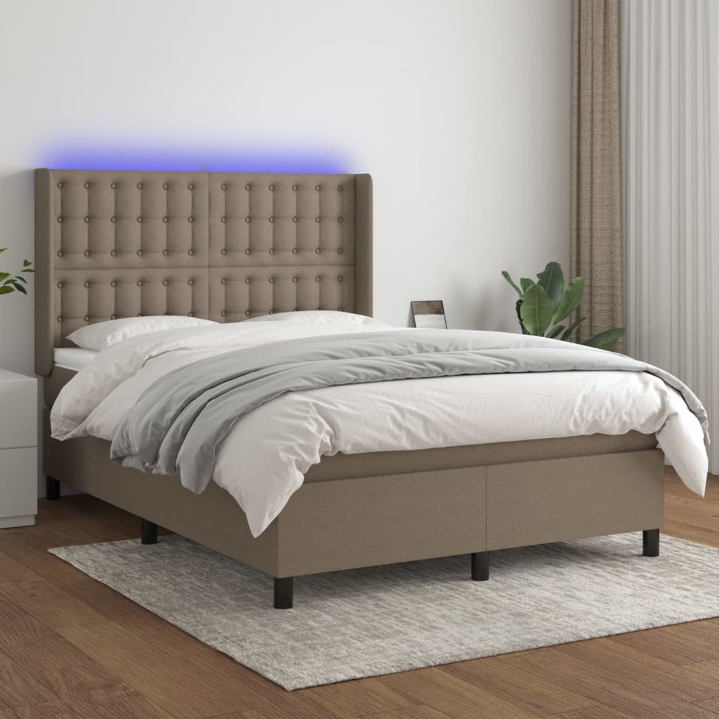 vidaXL Boxspringbett mit Matratze & LED Taupe 140x190 cm Stoff