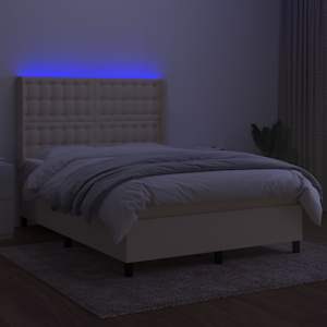 Box spring postel s matrací a LED krémová 140x190 cm textil - obrázek 3